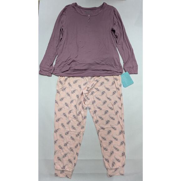 XL Cool Girl Solid Top & Printed‎ Jogger Pants Pajama Set Purple Paisley - Picture 1 of 12